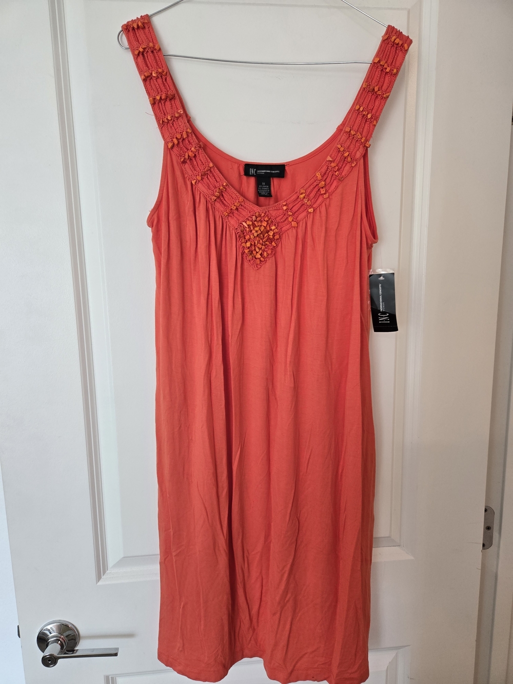 INC International Concepts Coral Sleeveless Beaded Summer Dress